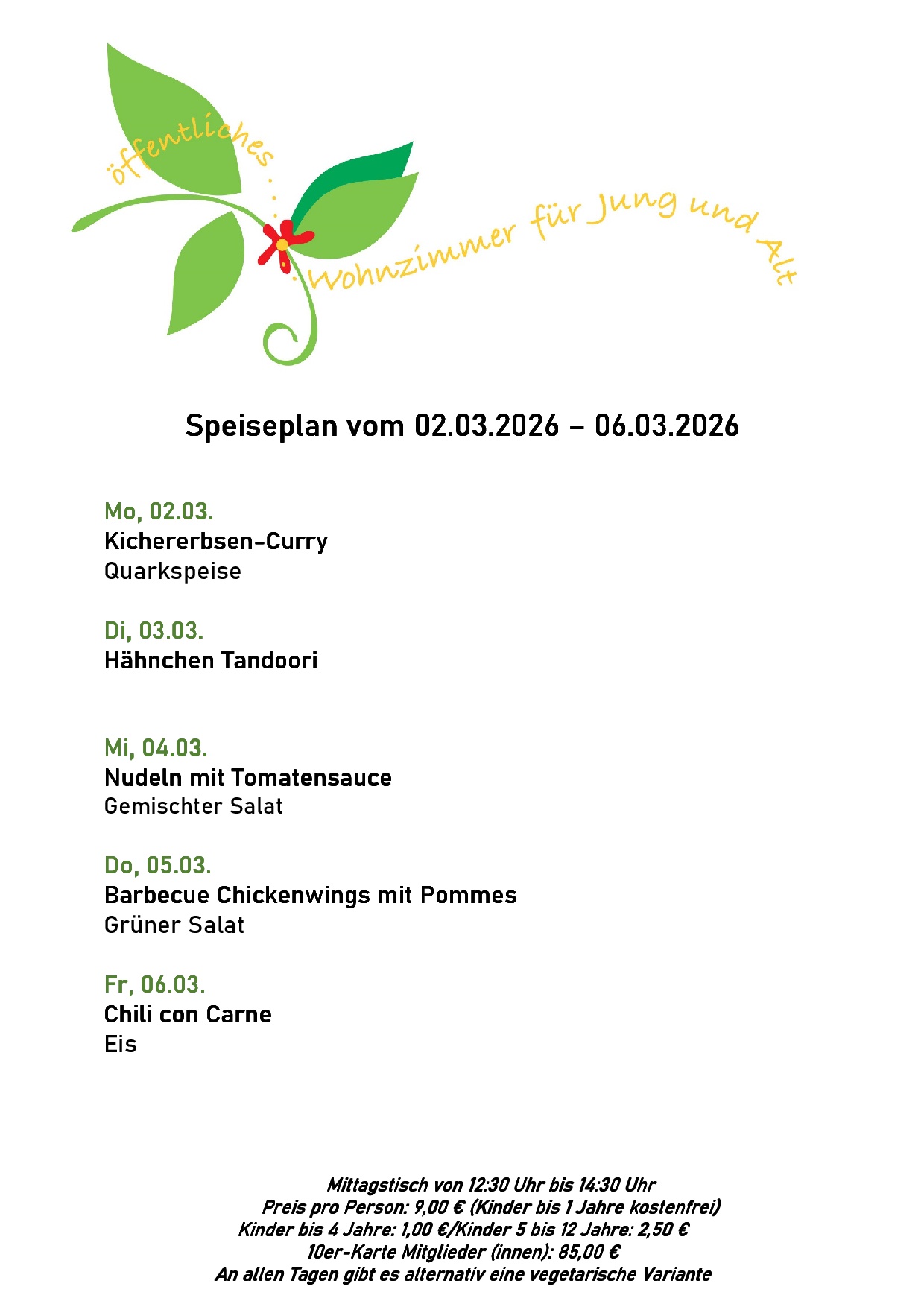 Speiseplan, bitte rufen Sie uns an