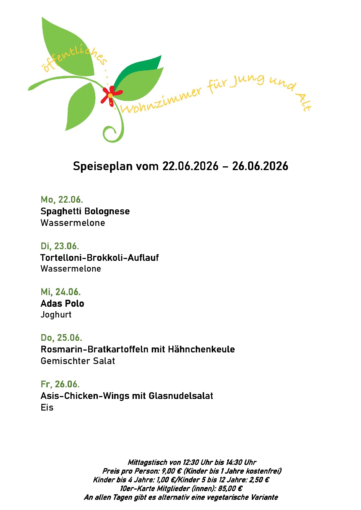 Speiseplan, bitte rufen Sie uns an