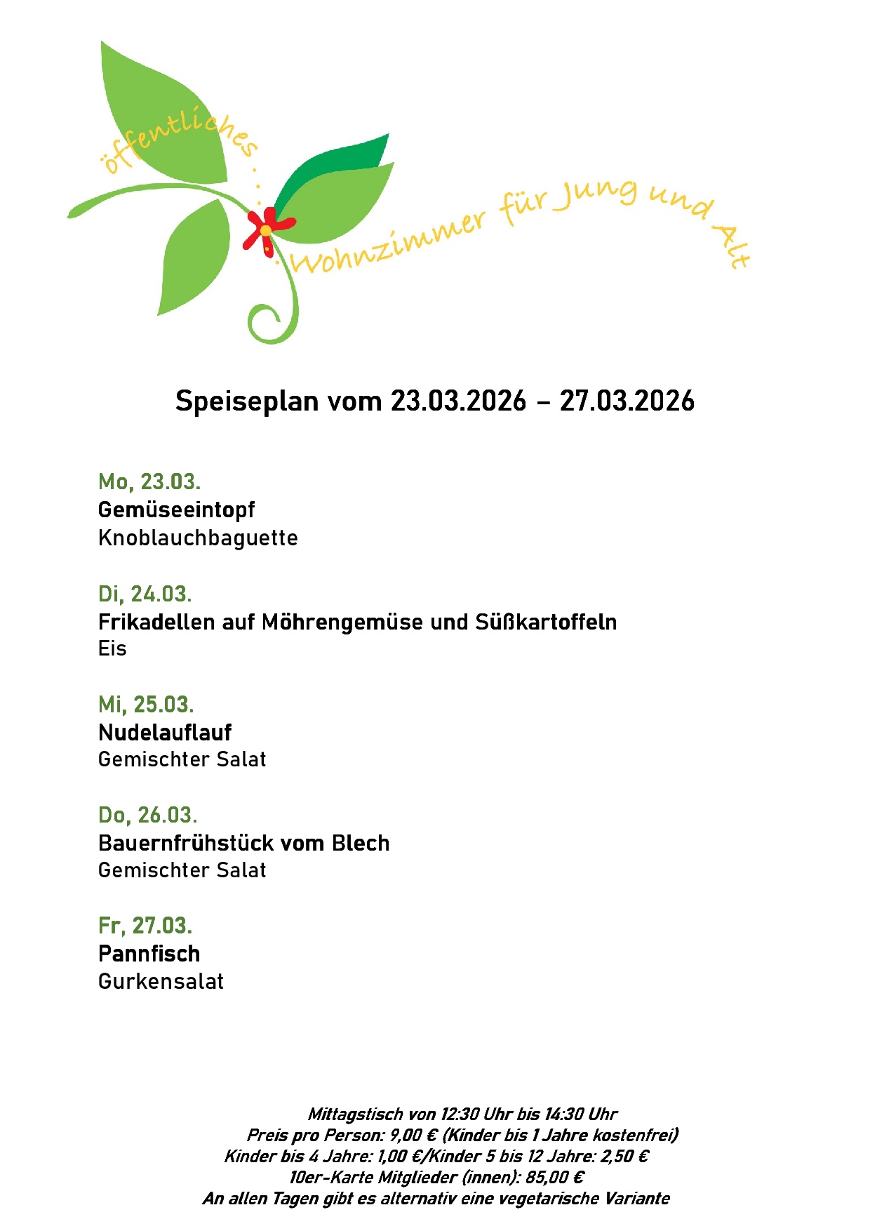 Speiseplan, bitte rufen Sie uns an