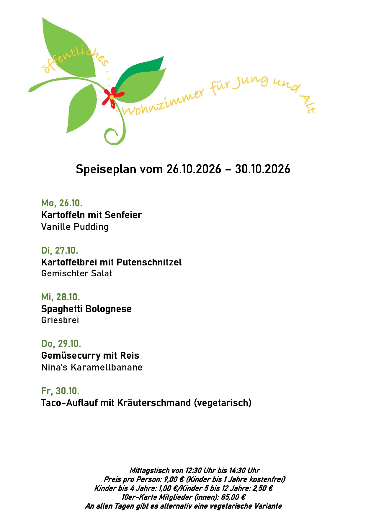Speiseplan, bitte rufen Sie uns an