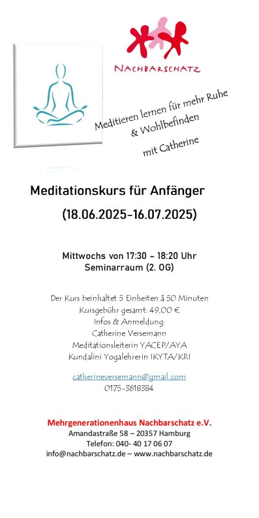Medidationskurs für Anfänger, Mittwochs 17:30 - 18:20
